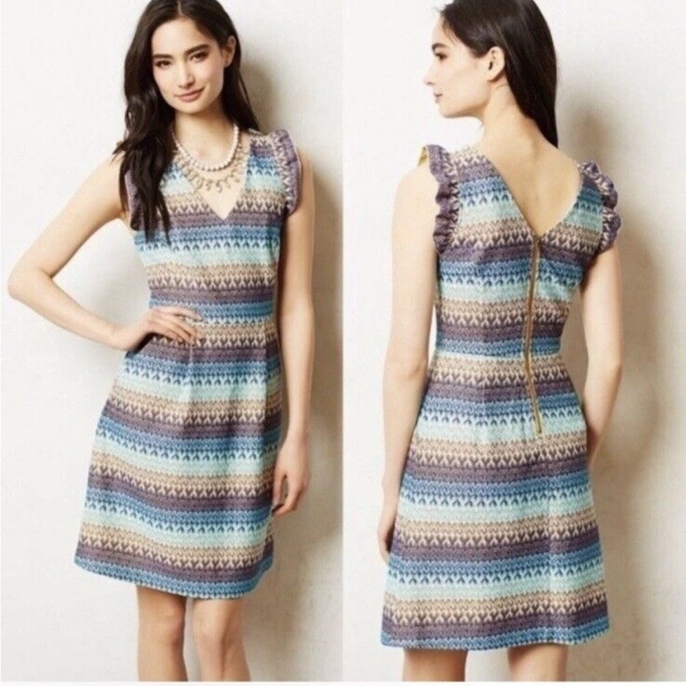 Anthropologie Tabitha Woven Tea striped Dress Pockets size 0